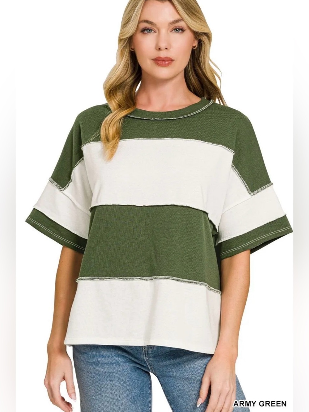 Z10 Zenana FRENCH TERRY COLOR BLOCK EXPOSED SEAM TOP